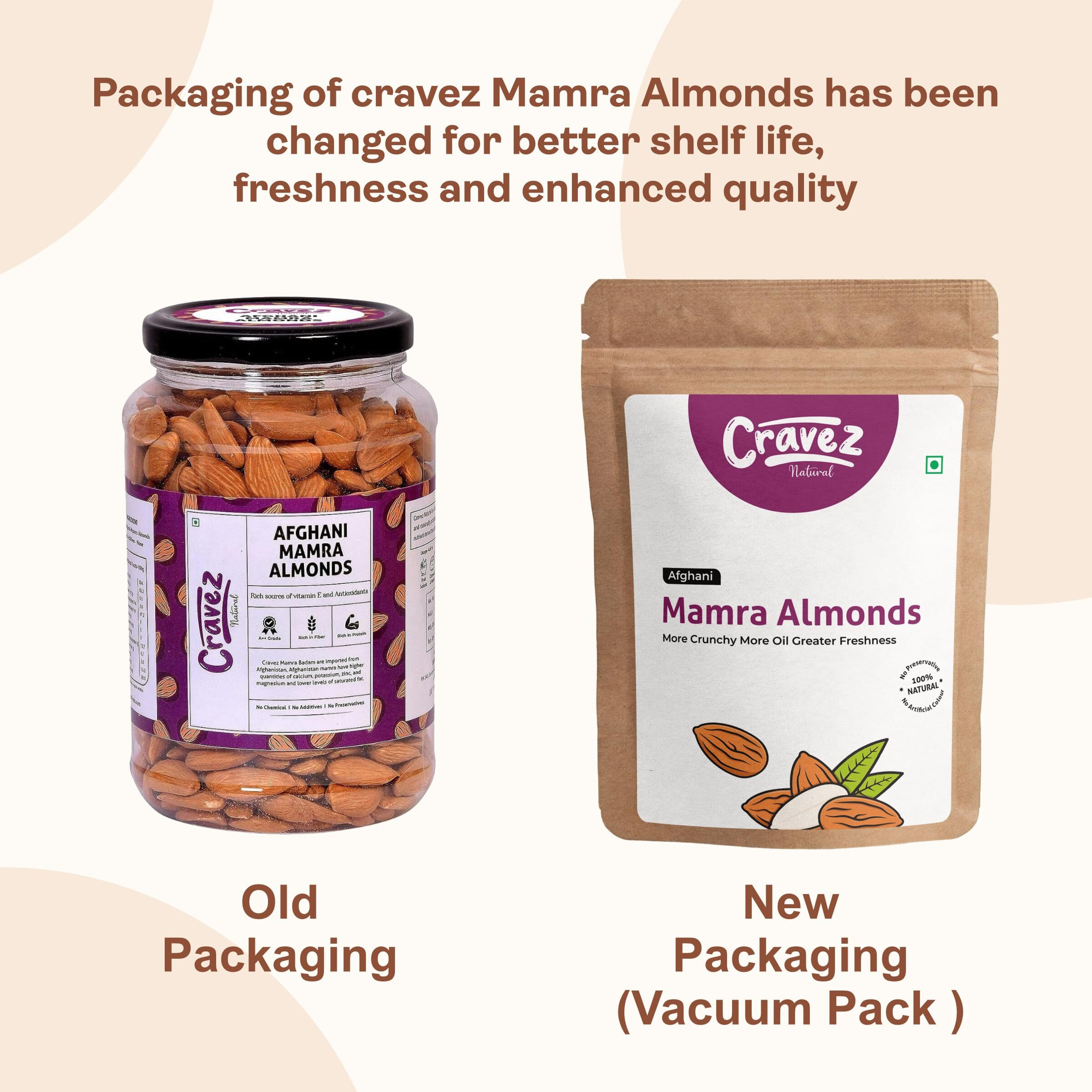 Cravez Natural Almonds Mamra -500 Gm (Grade A ++ Nuts, Premium,Rich In Oil, Imported) Rich Natural Source of Vitamins, Magnesium & Protien | Special Mamra Badam Giri | Packed In Reusable Premium Jar