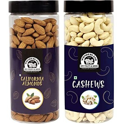 WONDERLAND FOODS California Almonds (NP) & Cashews W320 (Mangalore Quality) | 1Kg (500g X 2) Delicious & Nutritious