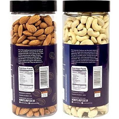 WONDERLAND FOODS California Almonds (NP) & Cashews W320 (Mangalore Quality) | 1Kg (500g X 2) Delicious & Nutritious