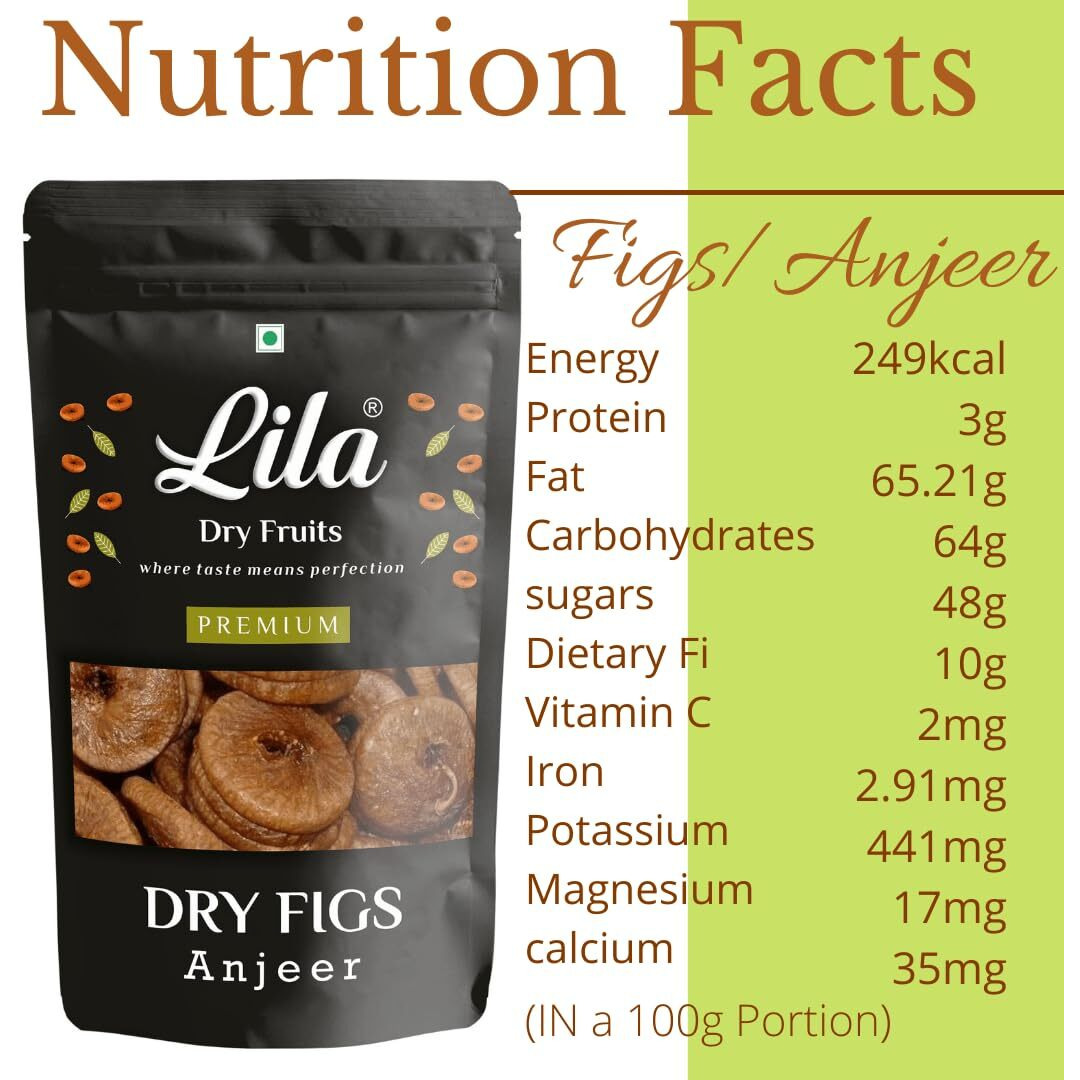 LILA DRY FRUITS Natural Dried Anjeer 200 Gms Pouch Pack | Dry Fig for Healthy Snacking, Dieting & Breakfast | Rich Source of Fibre Calcium And Iron | High In Minerals | Ideal for Giftings