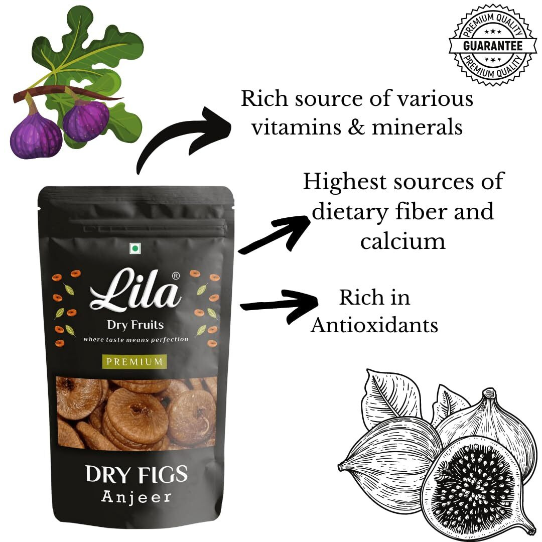 LILA DRY FRUITS Natural Dried Anjeer 200 Gms Pouch Pack | Dry Fig for Healthy Snacking, Dieting & Breakfast | Rich Source of Fibre Calcium And Iron | High In Minerals | Ideal for Giftings