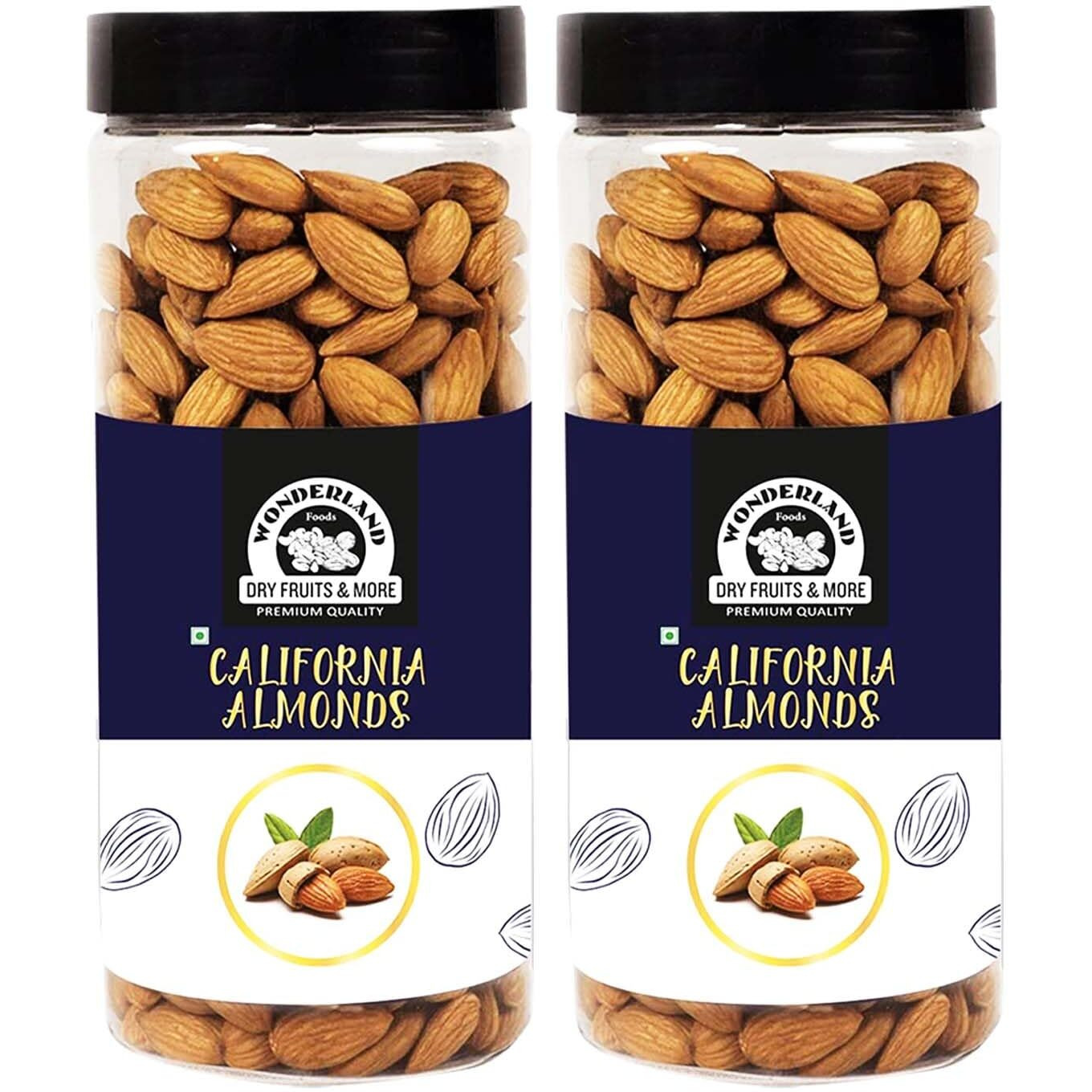 Wonderland Foods Premium California Nonpareil Hand Picked Almonds 1Kg (500g X 2 Jar) Pack | Badam Giri | Nutritious & Delicious High in Fiber & Boost Immunity | Real Nuts | Gluten Free