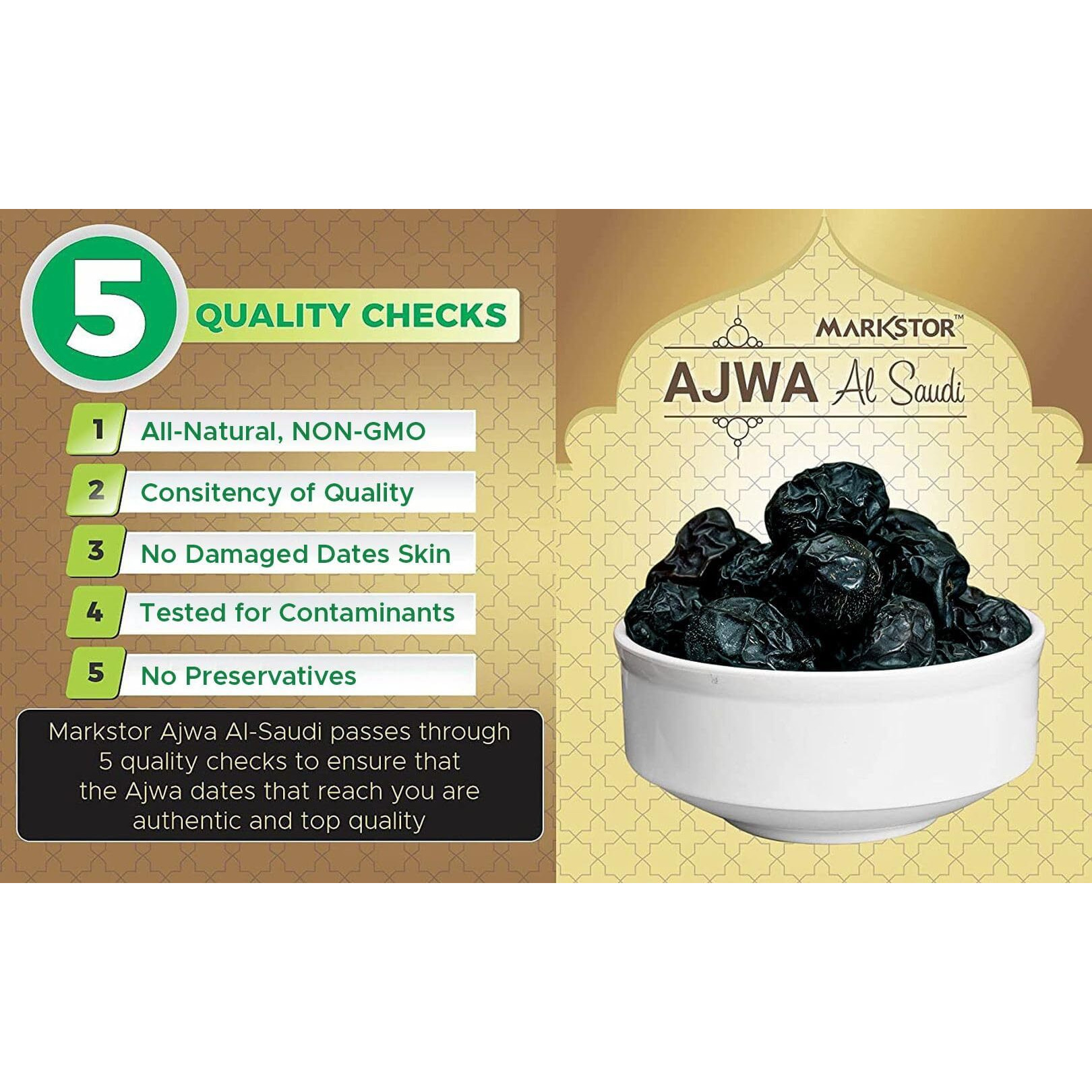 MARKSTOR Fresh, Ajwa Al-Saudi - Finest Original Ajwa Dates (Khajoor/Khajur) Of Madina, Saudi Arabia - 1 Kg [500G X 2] Dates