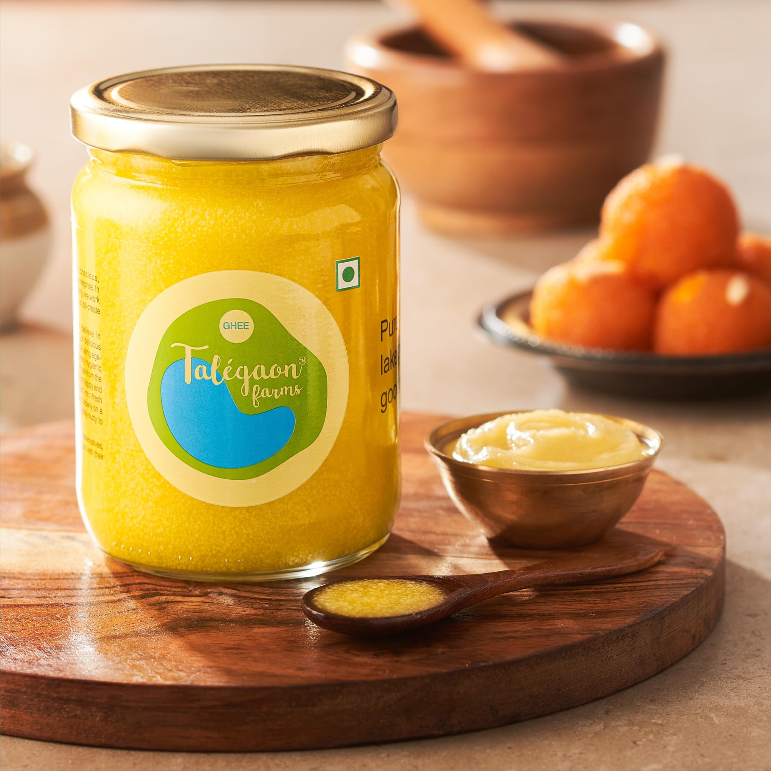 Talegaon farms Ghee - Pure Cow Desi Ghee 500 Ml - Glass Bottle Jar - Vedic Bilona Method - Curd Churned - Natural, Healthy, Preservatives Free - Diet Friendly