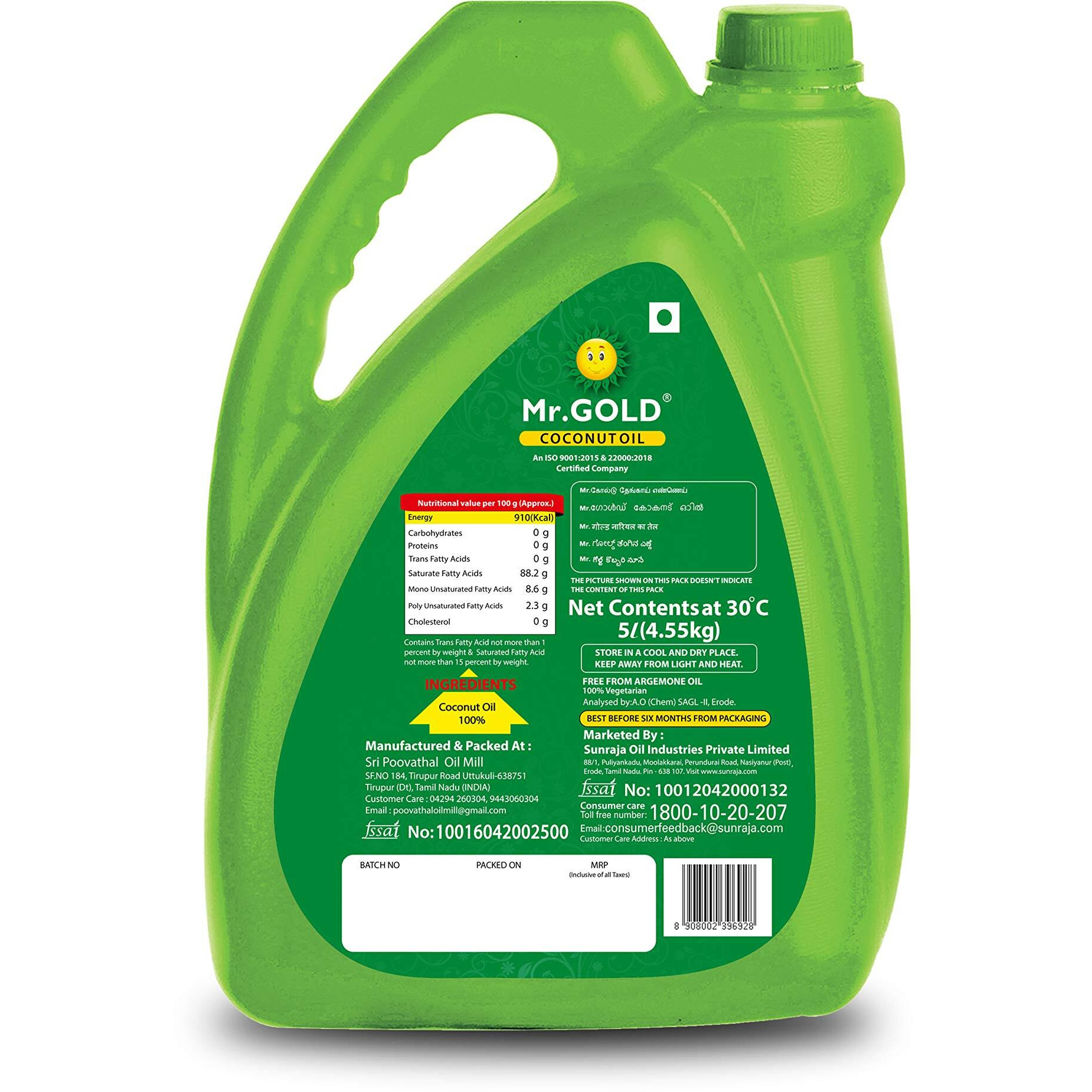 Mr. Gold Coconut Oil Can, 5L