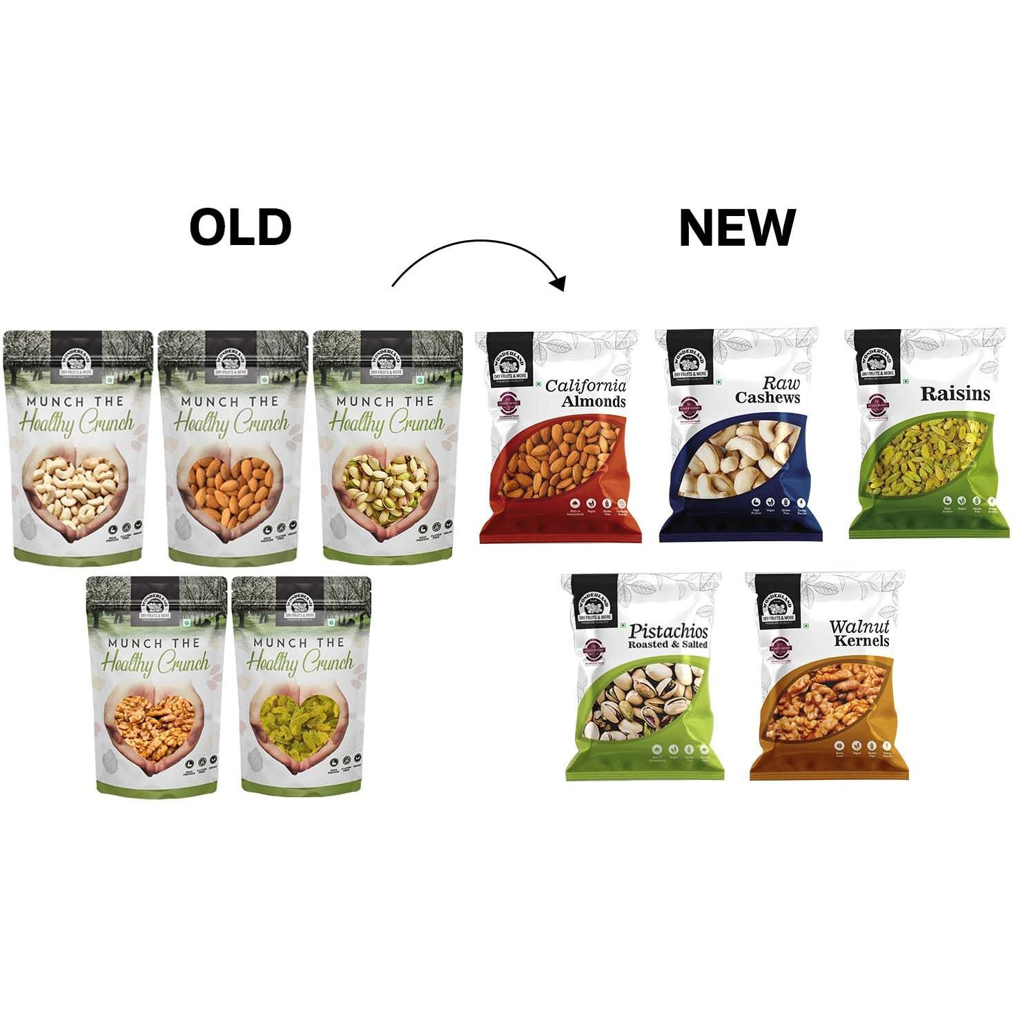 WONDERLAND FOODS Dry Fruits Combo with Pistachios, Almond, Cashew, Golden Raisins & Walnut Kernel (500g)