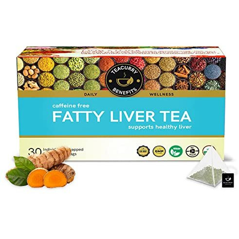 TEACURRY Fatty Liver Tea (1 Month Pack, 30 Tea Bags) - Helps With Fatty Liver Detox, Ginger, 60 Gms