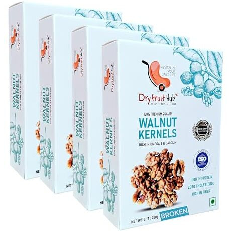 Dry Fruit Hub Broken Walnut Kernels 1kg Without Shell | Kashmiri Broken Walnut Kernels | Vaccum Packed | Broken Akhrot Giri | Akrot For Cooking And Baking | Pack Of 4 Each 250g