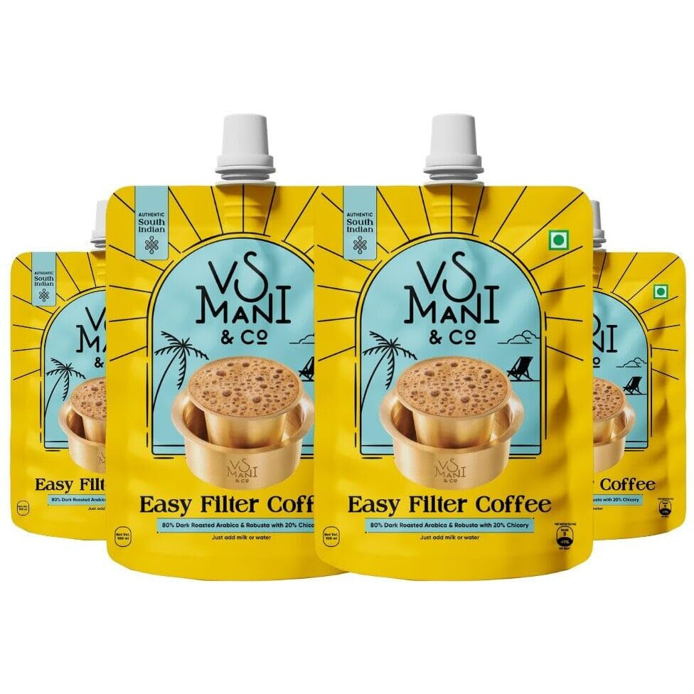 VS Mani & Co Filter Coffee Decoction - Arabica Dark Roast, Strong and Aromatic Instant Filter Coffee Liquid | Authentic South Indian Flavour | Pack of 4 x 100ml | 400 ml