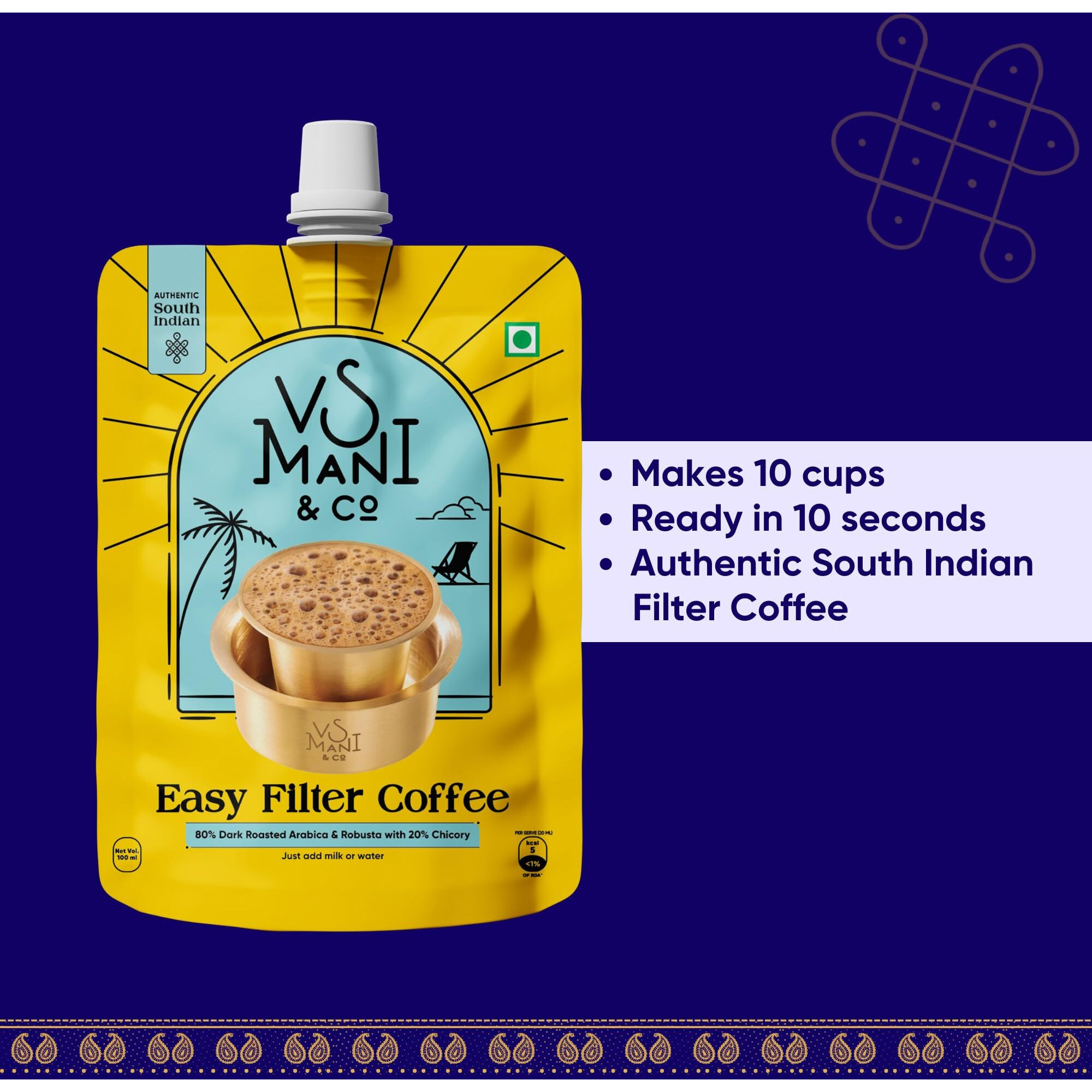 VS Mani & Co Filter Coffee Decoction - Arabica Dark Roast, Strong and Aromatic Instant Filter Coffee Liquid | Authentic South Indian Flavour | Pack of 4 x 100ml | 400 ml