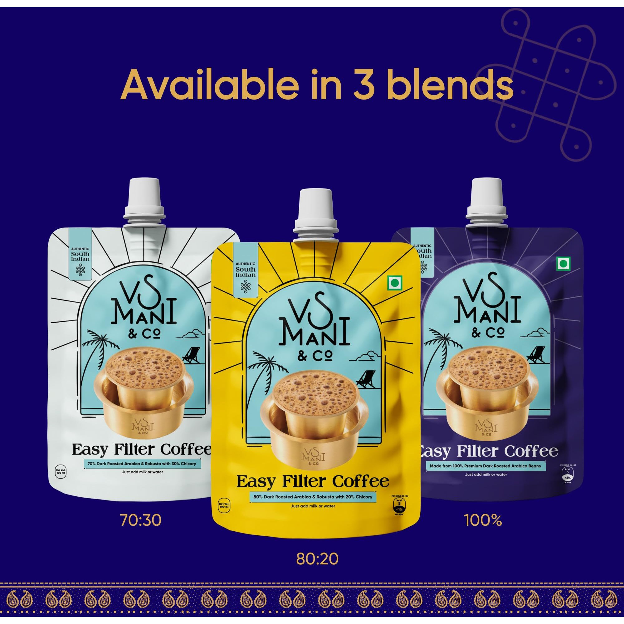 VS Mani & Co Filter Coffee Decoction - Arabica Dark Roast, Strong and Aromatic Instant Filter Coffee Liquid | Authentic South Indian Flavour | Pack of 4 x 100ml | 400 ml