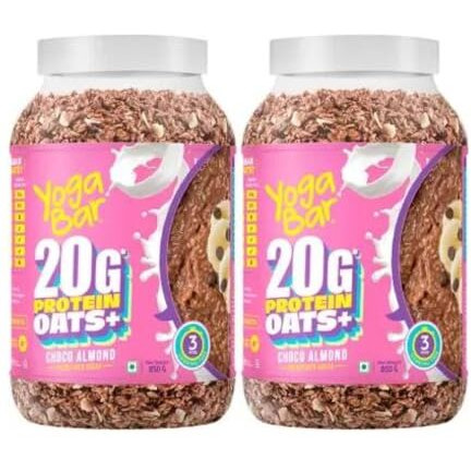Yogabar 20g High Protein Oats 850g, Pack of 2 | Choco Almond Oatmeal