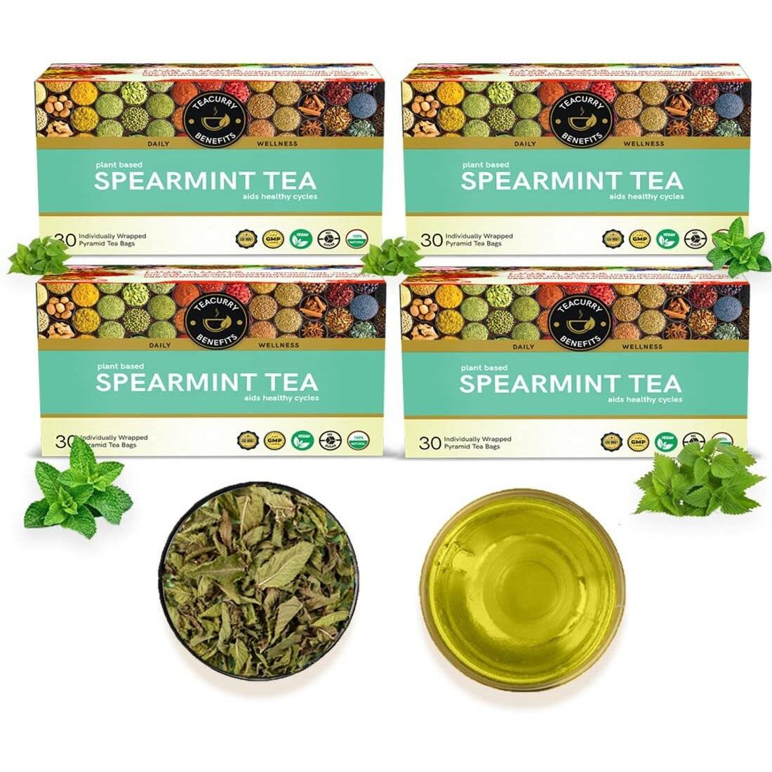 TEACURRY Spearmint Leaf Tea Bag - Helps With Hormonal Imbalance, Facial Hair, And Memory | Spearmint Loose Leaf ((120 Tea Bags - 4 Month Pack)) - 60Gm