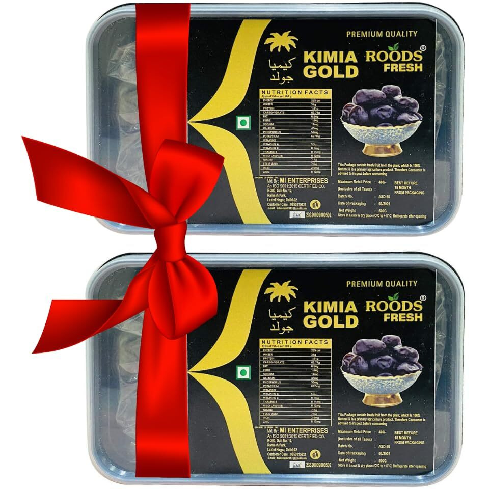 EVRR Premium Kimia Gold Dates 1kg, 100% Natural khajur dry fruits (Gluten Free, Non-GMO & Vegan) (gift pack 500g X 2)