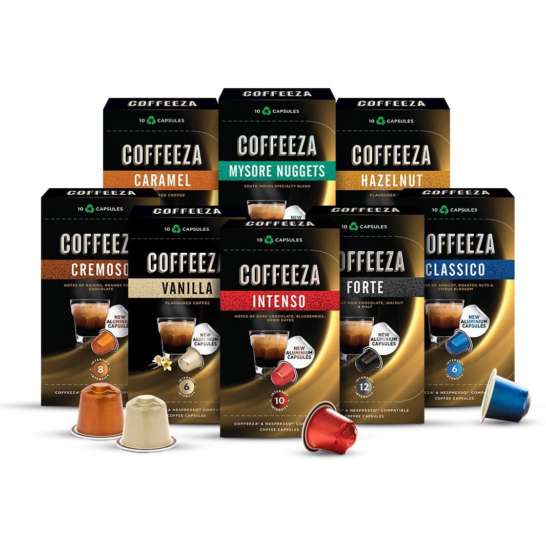 COFFEEZA Value Pack Of 80 Coffee Capsules - Aluminium Coffee Pods | Box Of 8 (80 Capsules) - 0.97 Pounds