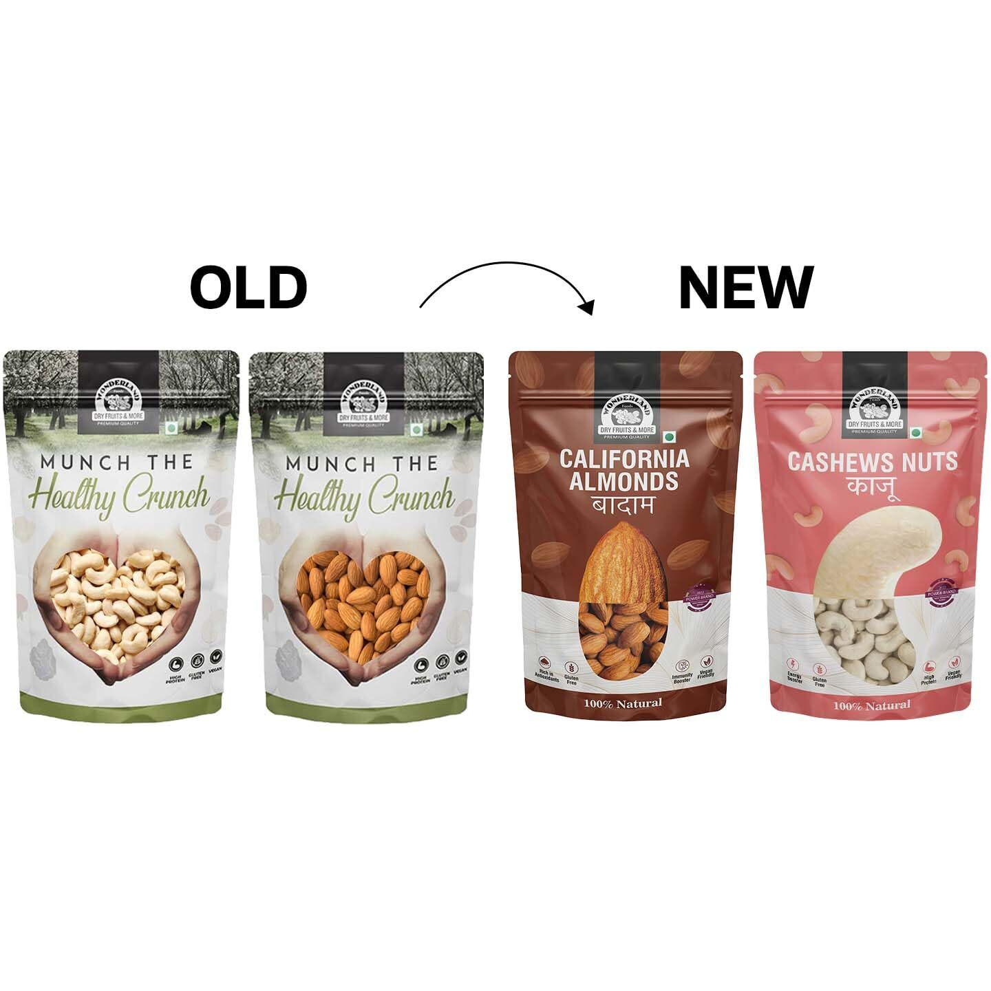 WONDERLAND FOODS (DEVICE) California Almonds & Whole Raw Cashew (Kaju) W320-Grade | 1Kg (500g X 2) Combo Pack