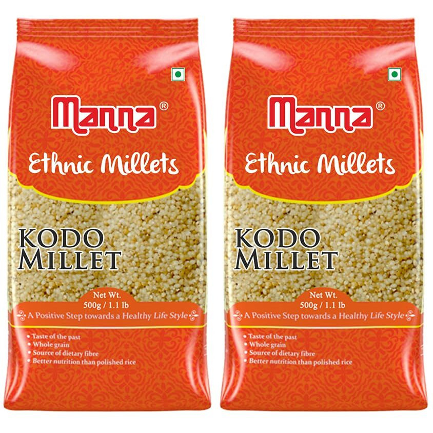 Manna Kodo Millet (Unpolished) | Kodri | Natural Grains 1kg (500g x 2 Packs) - (Kodra/Varagu/Arikelu/Hark/Varigu) | Native Low GI Millet Rice | High Protein & 100% More Fibre than Rice