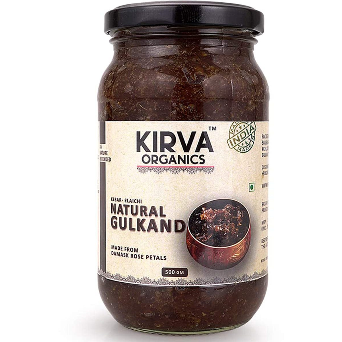 Kirva Organics Natural Gulkand | Damask Rose Petals & Rock Sugar - Kesar Elaichi - 500gm (500gm x 1)