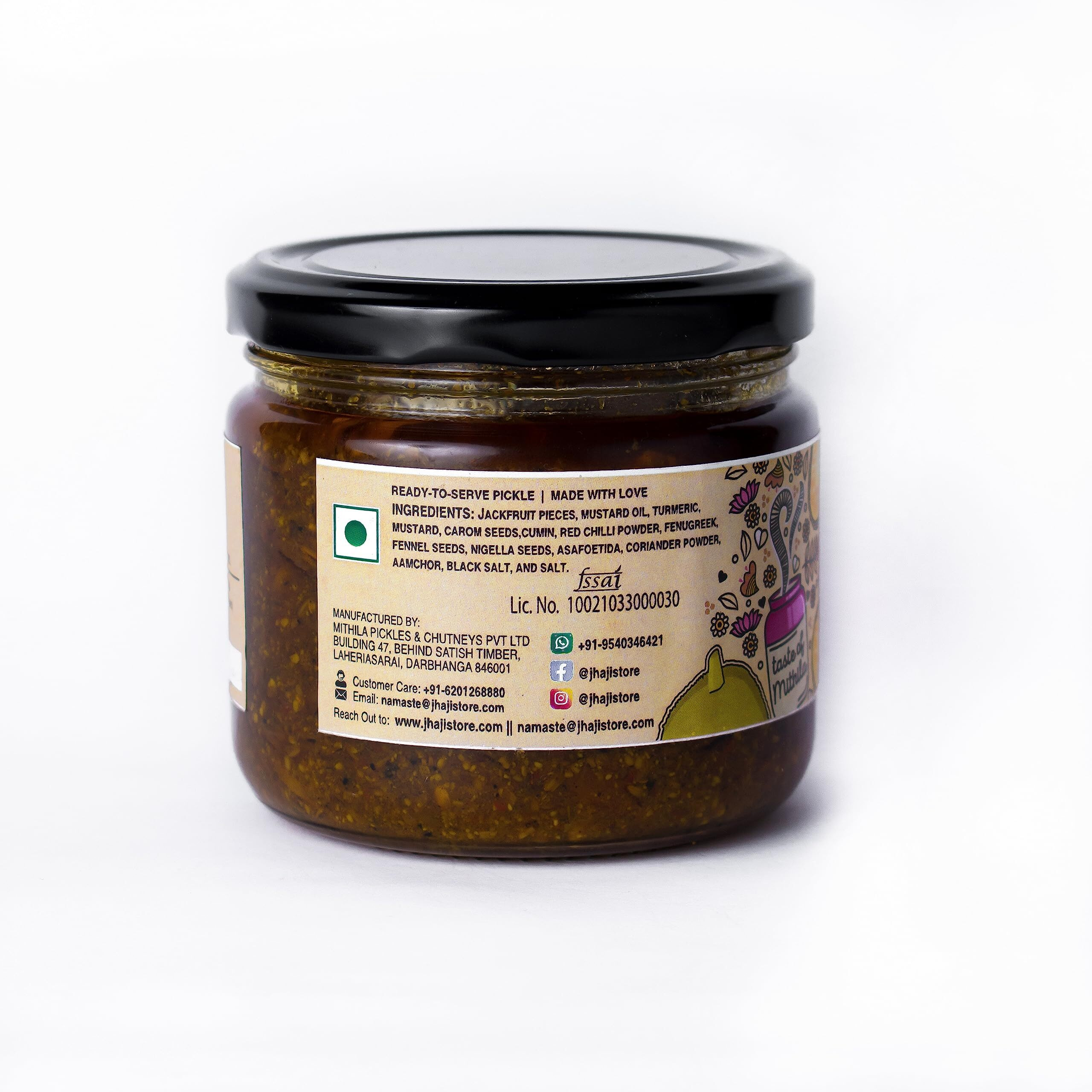 JhaJi Stores Authentic Homemade Jackfruit Pickle | Soft, Chewy Kathal Pieces | Spicy and Tangy Flavor | Sun-Dried, Chemical-Free, No Preservatives | Traditional Recipe from Mithilanchal, Bihar, 250g