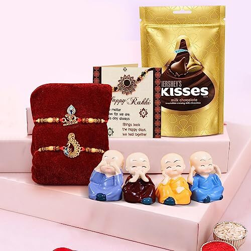 TIED RIBBONS Rakhi Gift for Brother with Chocolates - Pack of 2 Premium Rakhi for Brother Bhaiya Men with Idol and Hersheys Kisses Chocolates Pack