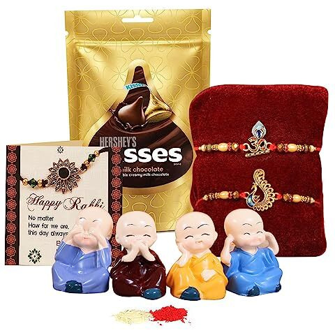TIED RIBBONS Rakhi Gift for Brother with Chocolates - Pack of 2 Premium Rakhi for Brother Bhaiya Men with Idol and Hersheys Kisses Chocolates Pack