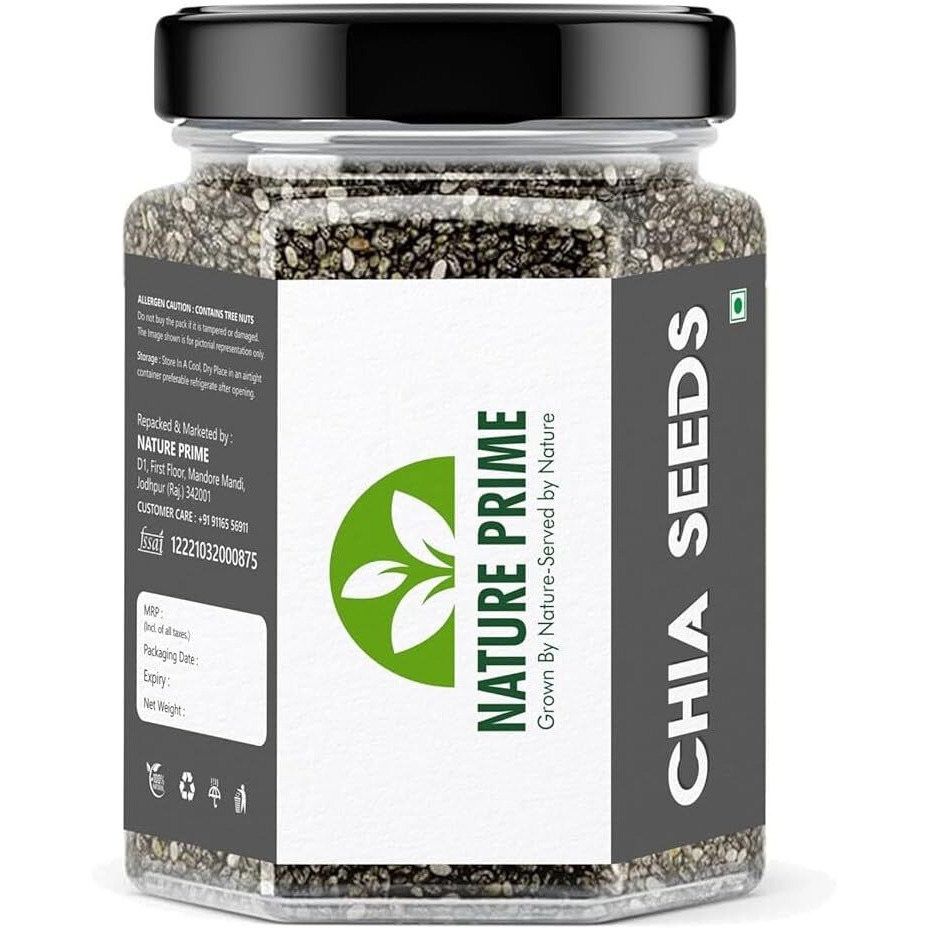 Nature Prime chia seeds 250g | chia seeds for weight loss | Omega-3 Seeds for Eating | Non-GMO and Fibre Rich Seeds (Pack of 1)