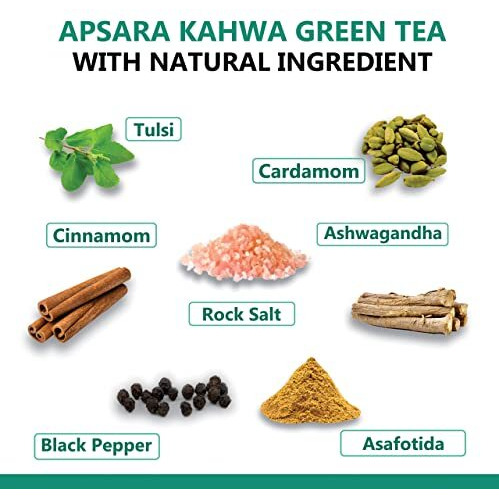 APSARA Detoxifying Kahwa Green Tea - 36 Tea Bags, Spiced Kashmiri Desi Kahwa Green Tea, Immunity Booster, Blended with Rock Salt, Tulsi, Cardamom, Cinnamon, Black Pepper, Ashwagandha Tea