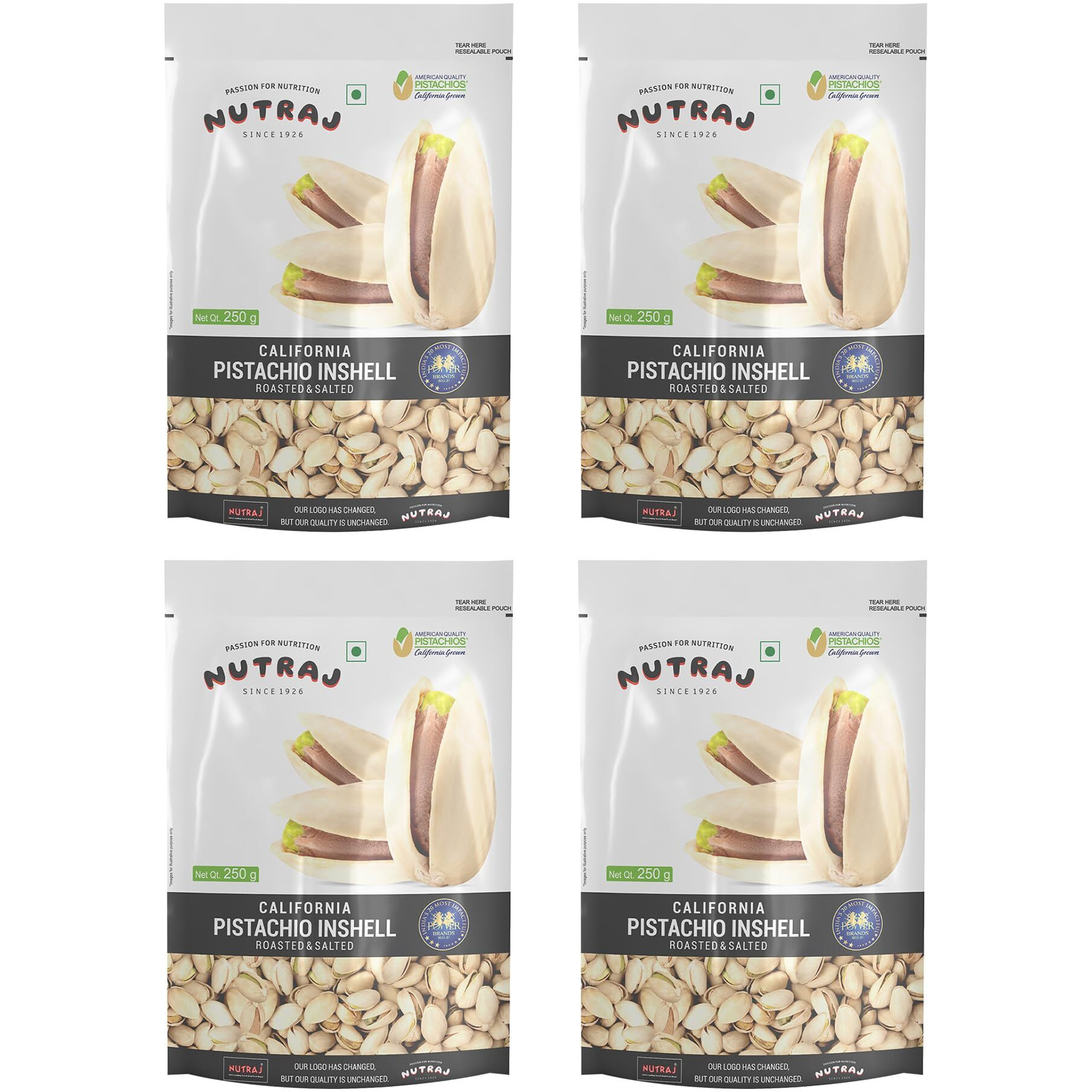 Nutraj California Pistachios (Pista) 1Kg (250g x 4) Pouch Roasted & Salted | Dry Fruits & Nuts | Inshell Pista