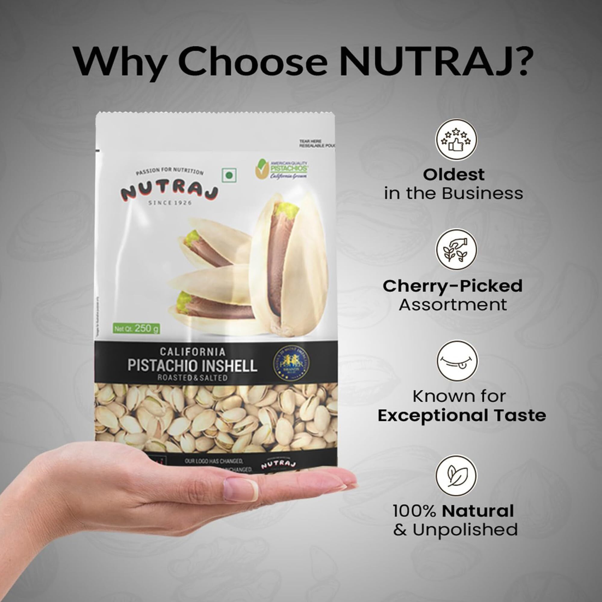 Nutraj California Pistachios (Pista) 1Kg (250g x 4) Pouch Roasted & Salted | Dry Fruits & Nuts | Inshell Pista