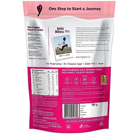 Yogabar Muesli Fruit And Nuts - 93% Wholegrain Breakfast Cereals With Oats, Dry Fruits, And Nuts & Seeds, High In Omega 3, Gluten Free Granola With Chia And Flax Seeds (700G - Pack Of 2)