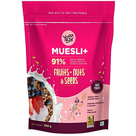 Yogabar Wholegrain Breakfast Muesli Combo | Fruits, Nuts and Seeds 700gm | Dark Chocolate Cranberry 700gm | Nuts + Seeds, Dried Fruits, Whole Grains