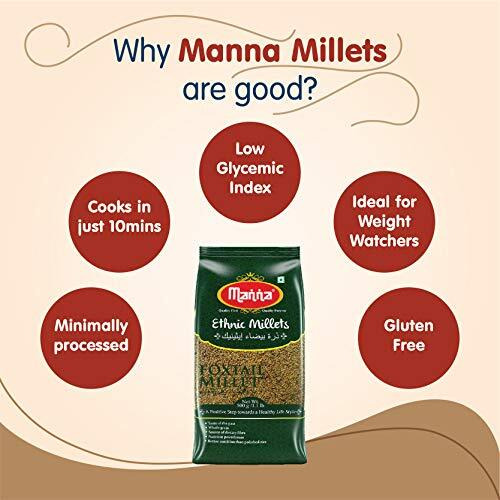 Manna Millets 2Kg Combo Pack of 4, Unpolished Millets, Siridhanya,Certified Low GI,Foxtail 500g, Kodo 500g, Little 500g, Barnyard 500g. Natural Grains