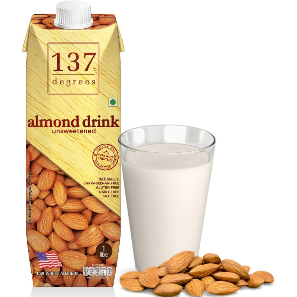 137 Degrees Almond Drink Unsweetened | Lactose Free | Gluten Free | No Preservatives | Zero Cholesterol | Dairy Free| Source of Calcium & Vitamins - PACK OF 1 (1L)