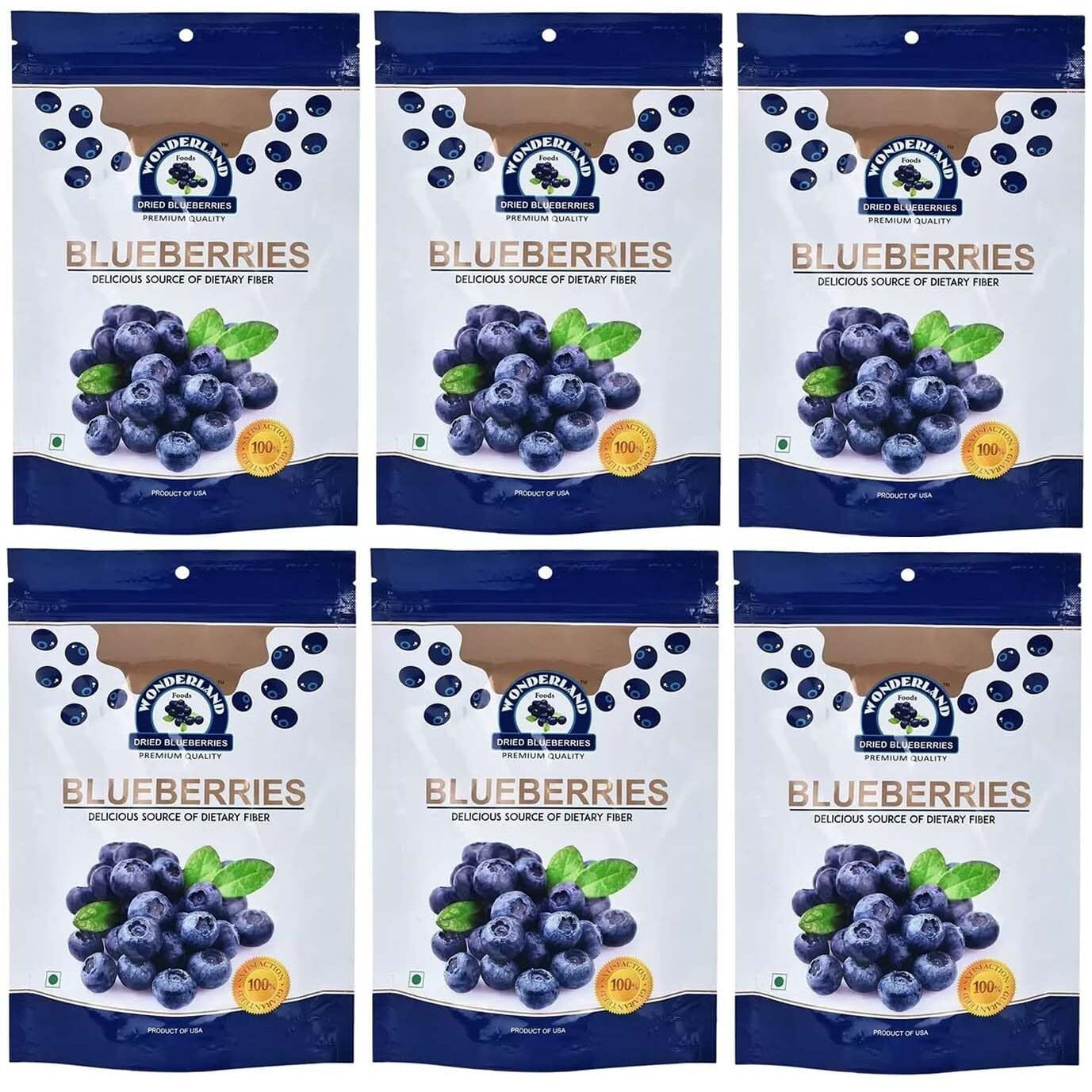 WONDERLAND FOODS Healthy & Tasty Californian Whole & Dried Blueberry 900g Pouch (150gX6)