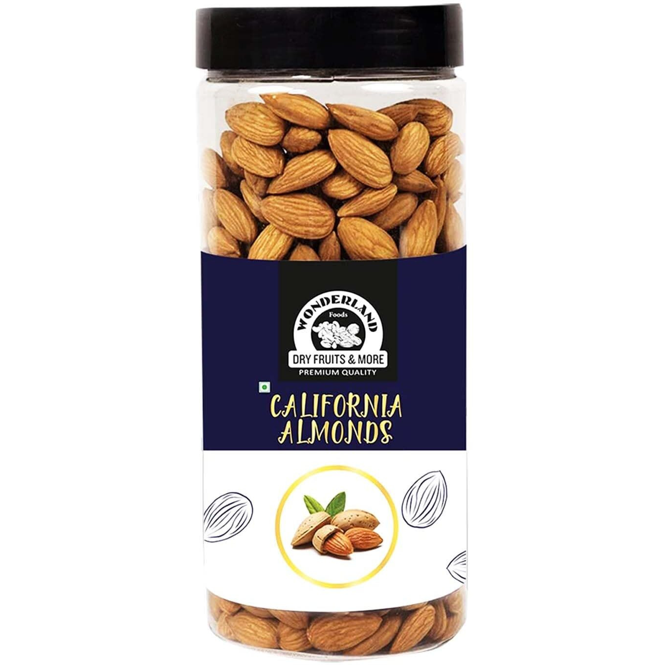 Wonderland Foods Premium California Nonpareil Hand Picked Almonds 500g Jar Pack | Badam Giri | Nutritious & Delicious High in Fiber & Boost Immunity | Real Nuts | Gluten Free