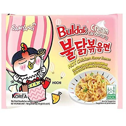 Sam Yang Buldak Cream Carbonara Hot Chiken Flavor Ramen Stir-Fired Noodle 140 grams*5Pack (Pack of 5) (Imported, Non Vegetarian)