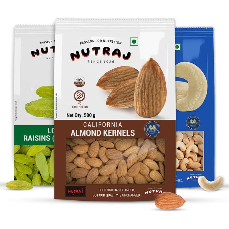 Nutraj Dry Fruits Combo 1.5kg - Almond 500g, Cashew 500g & Long Raisin 500g | Dry Fruits | Badam Giri | Kishmish | Kaju | Pack of 3