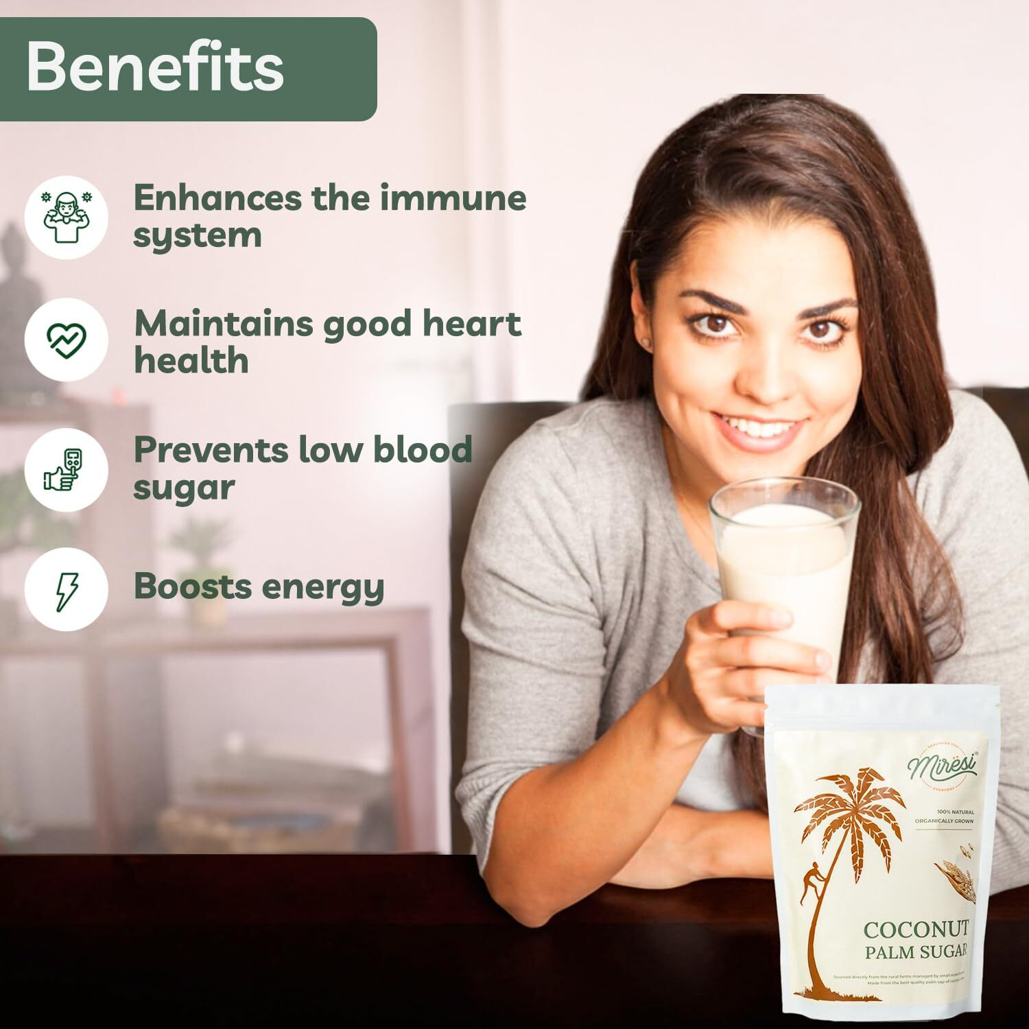 Miresi Natural & Organic Coconut Palm Sugar (350 g) - 100% Pure, Unrefined, Traditional Sweetener, Sugar Alternative, No Preservatives