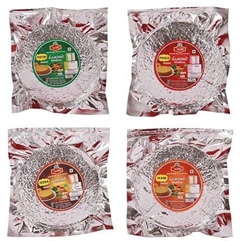 Sambha Khakhra 4 Flavor Combo Methi, Masala, Jeera & Plain | Gujrati Indian Snacks | Healthy | 100% Natural Ingredient | Diet Friendly (800 Gram, Pack Of 40, 4 * 200G)