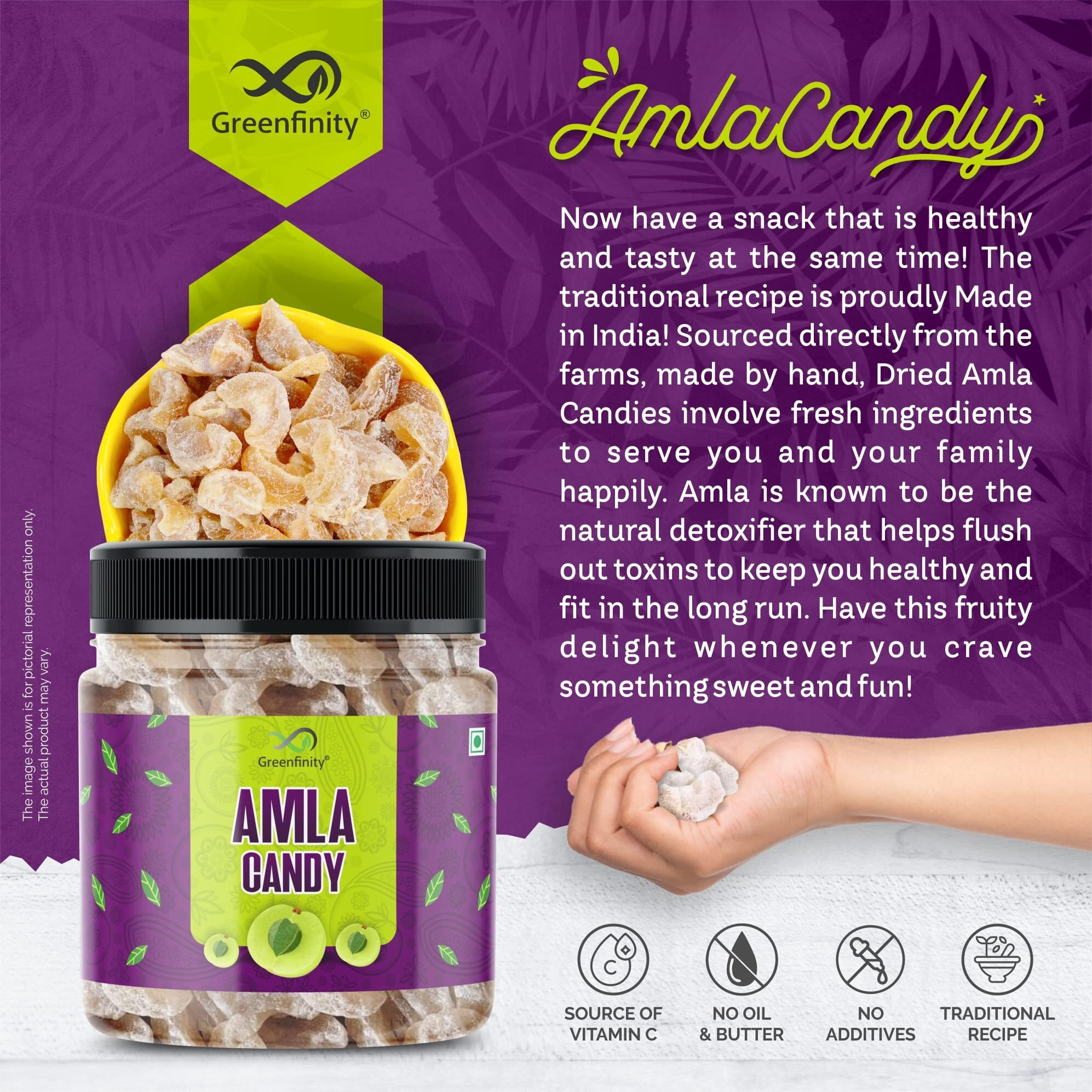 Greenfinity Dried Amla Candy - 250G(Pack Of 2), Organic Dry Indian Gooseberry Fruit Mouth Freshener Without Added Sugar Or Preservatives - 500 gram