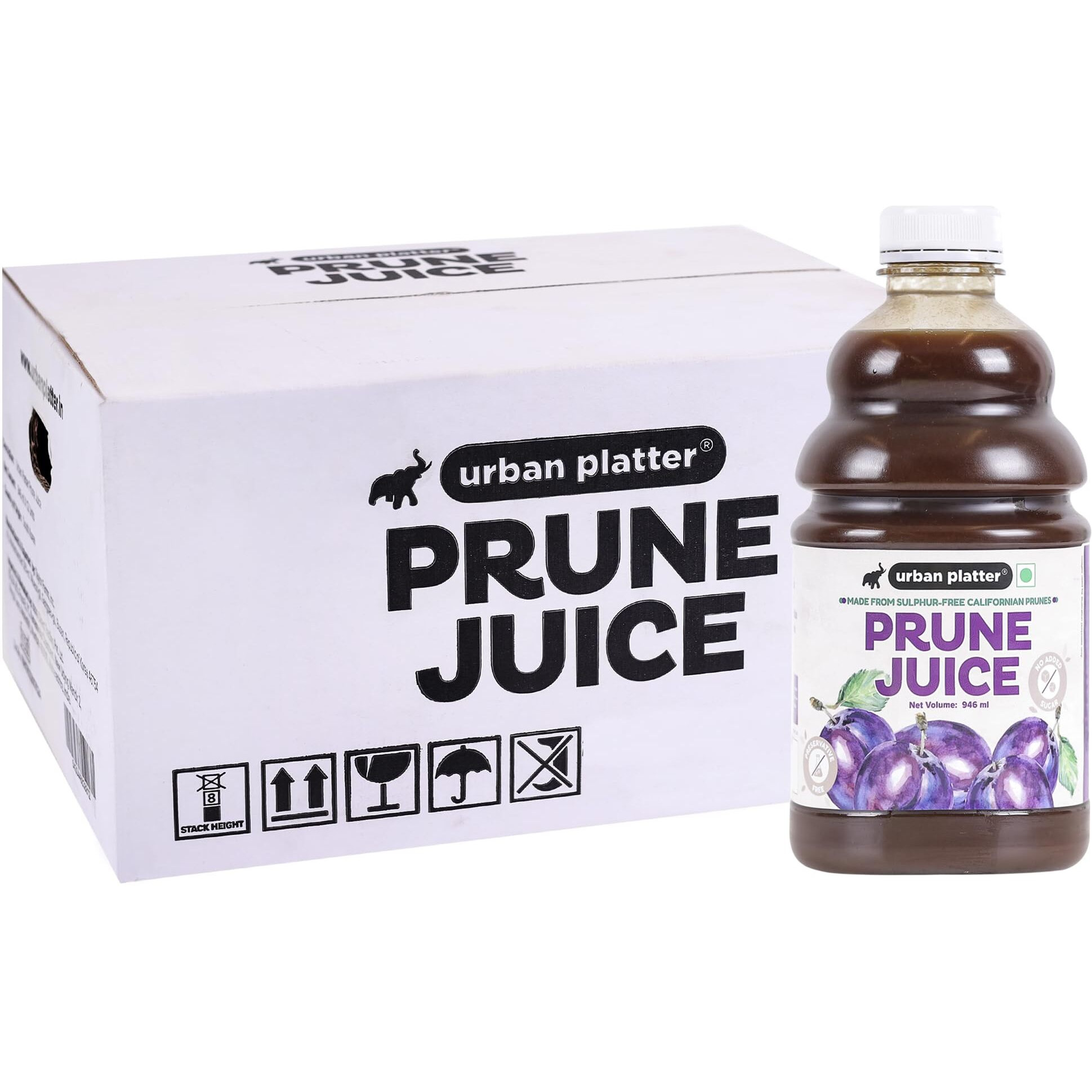 Urban Platter Prune Juice, 946ml (Pack of 12) (100% Californian Prunes, No preservatives, No Added Sugar, Gut Health Superdrink)