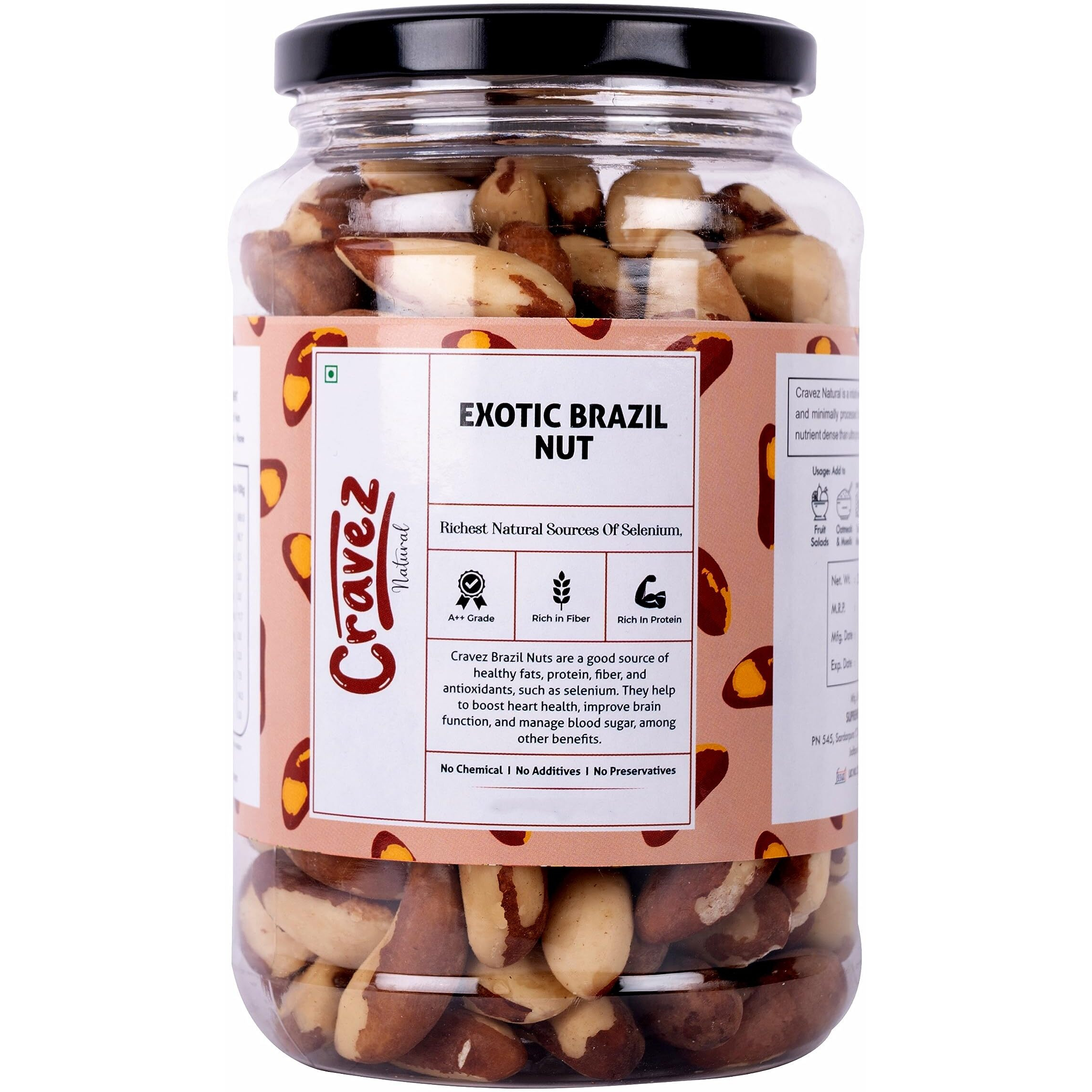 Cravez Natural Exotic Brazil Nuts -1000 Gm (Grade A ++ Nuts, Premium Jumbo Size, Imported) - Richest Natural Source of Selenium