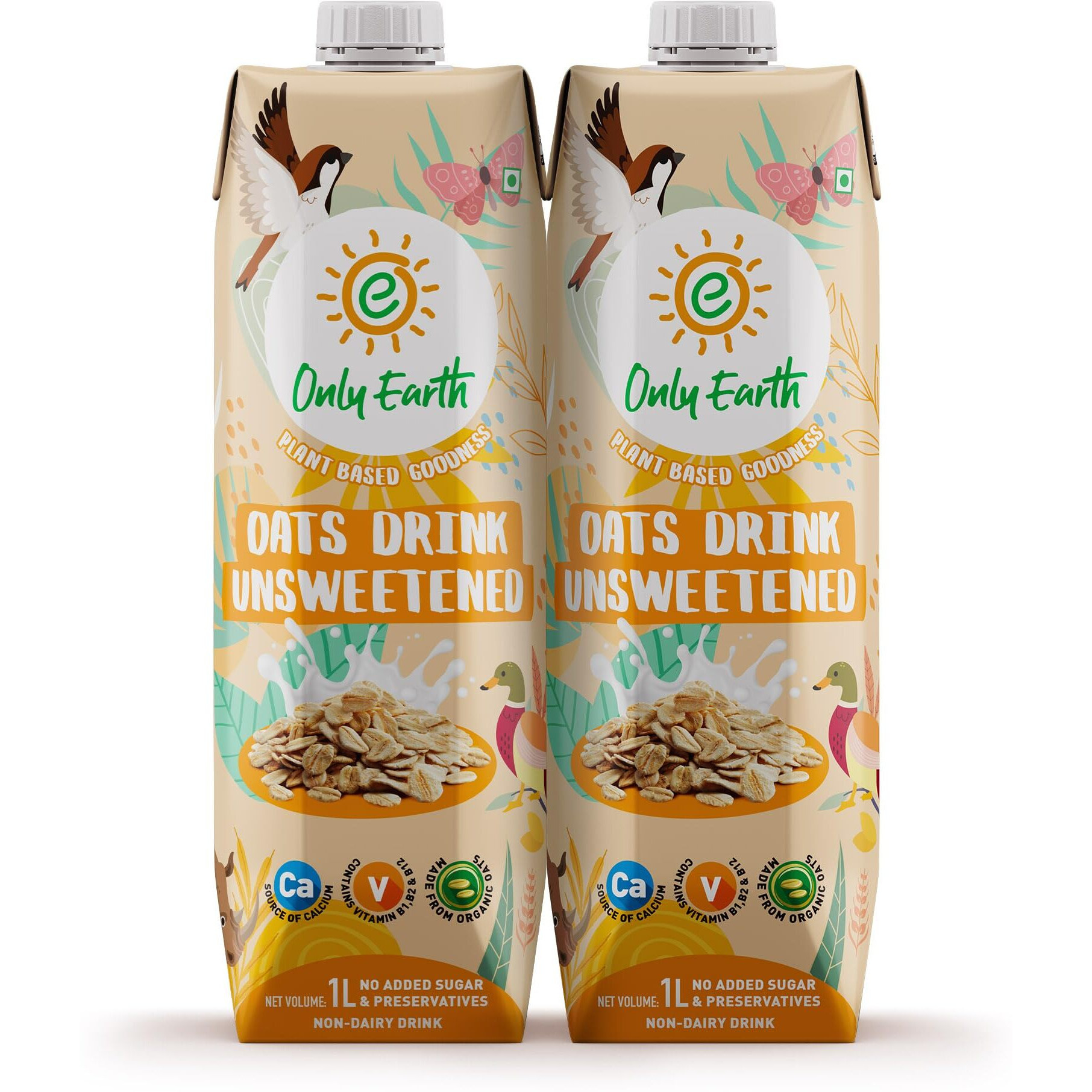 Only Earth Oats Beverage| Unsweetened Drink | Lactose Free | Preservatives Free | Plant Based | Dairy Alternative | Source of Calcium | Source of Vitamin B1, B2 & B12 1 Litre (Pack of 2)