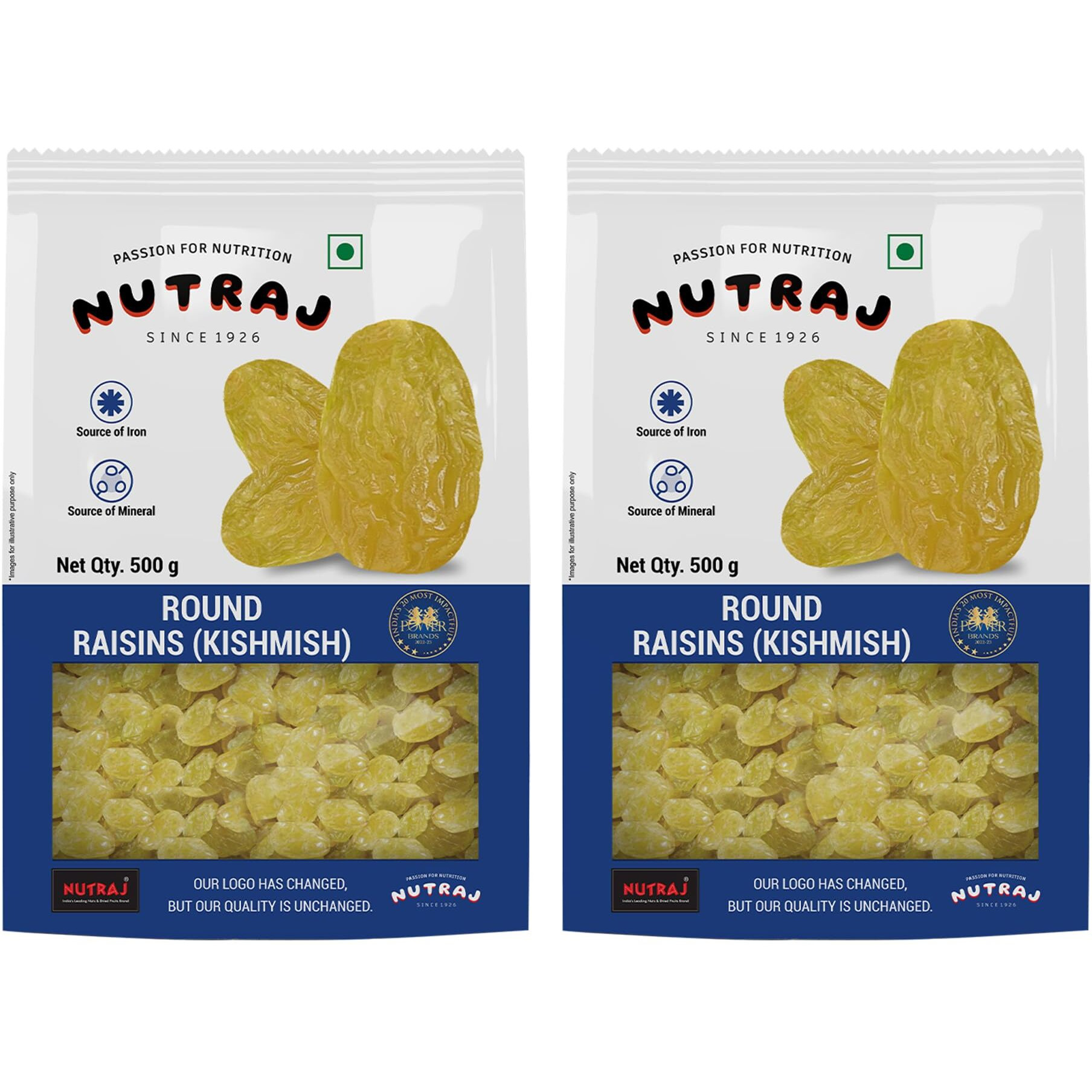 Nutraj Indian Round Raisins (Kishmish) 1kg (500gx2) Pouch Dried | Dry fruits grocery | Seedless Kishmish