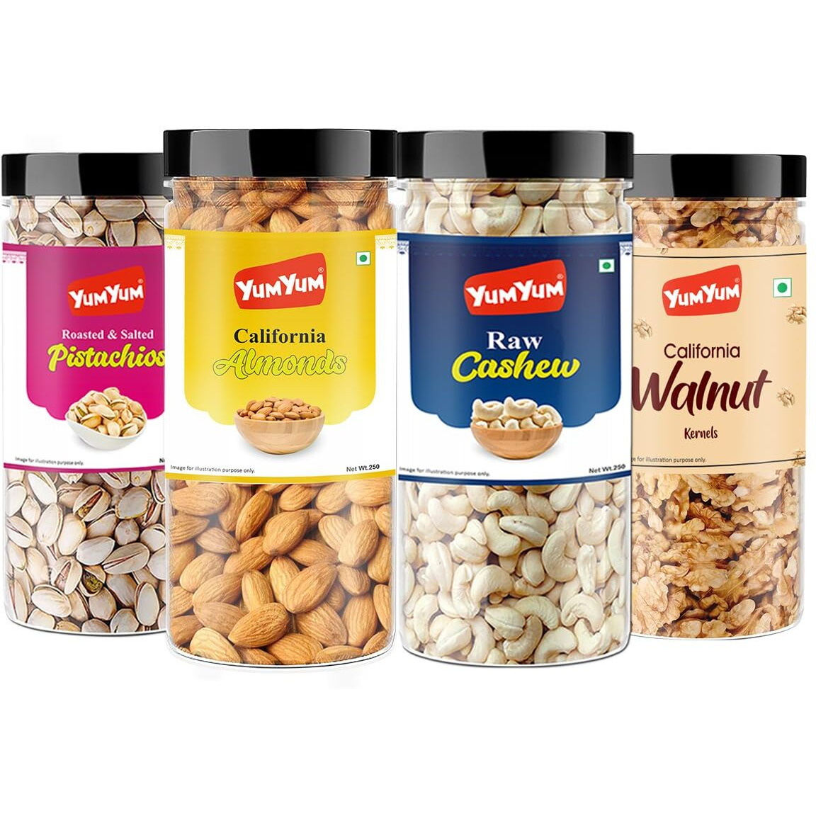 YUM YUM Dry Fruits Combo Pack Of - (Badam, Kaju, Pistachio & Akhrot Giri 250g Each) 1kg- Almonds, Cashews, Pistachios, Walnuts