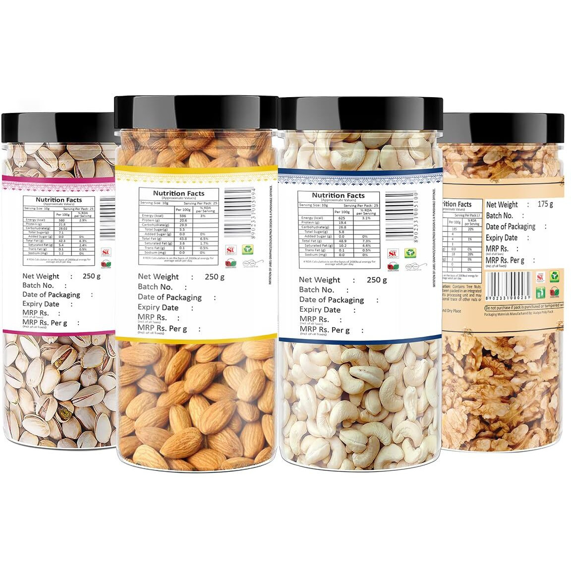 YUM YUM Dry Fruits Combo Pack Of - (Badam, Kaju, Pistachio & Akhrot Giri 250g Each) 1kg- Almonds, Cashews, Pistachios, Walnuts