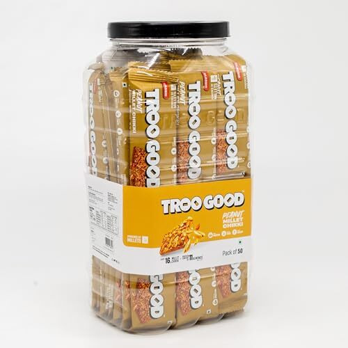 TROOGOOD Peanut Millet Chikki | Protein & Fiber-Rich Jaggery Energy Bars | Gajak | No Added Preservatives or Colours | Jar of 50Pcs, 16g Each