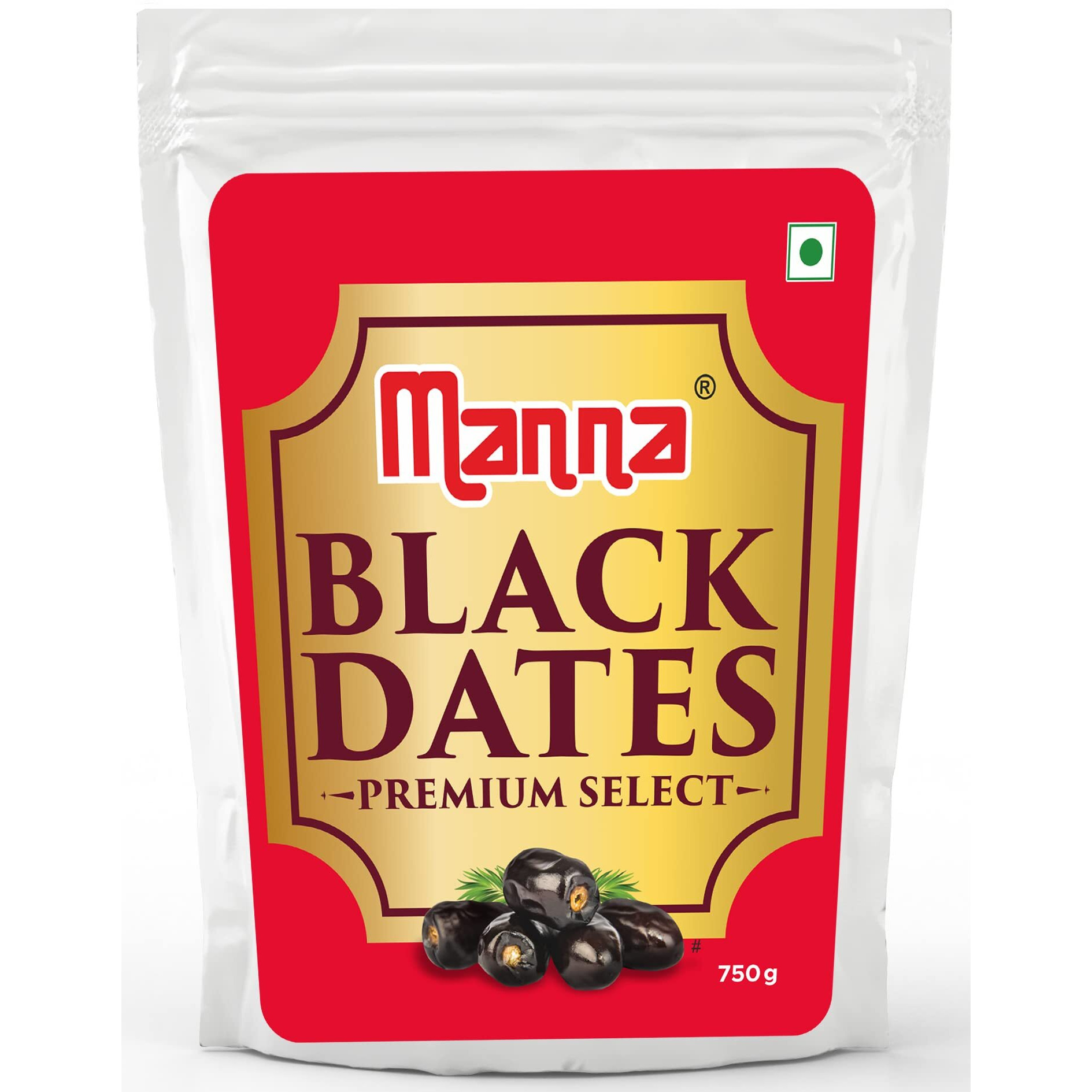 Manna Black Dates 750 grams Khajur Khajoor Fresh 100% Natural. Rich in Iron, Fibre & Vitamins | Premium Imported