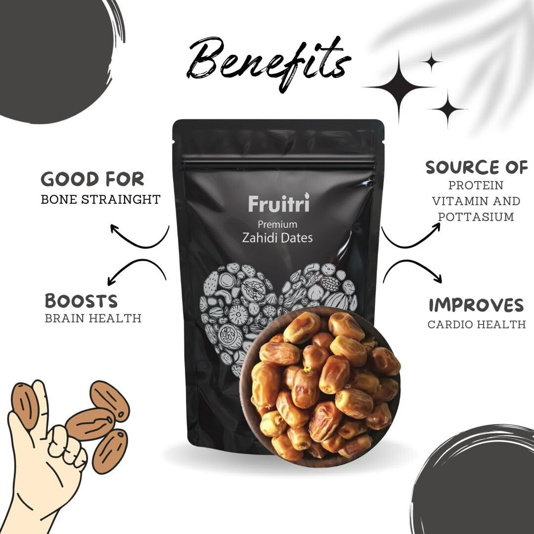 Fruitri Premium Zahidi dates 1kg pack, khajur dry fruits, Juicy & Delicious Khajoor, 100% Naturally Dried & free from any Preservative, offer Pack