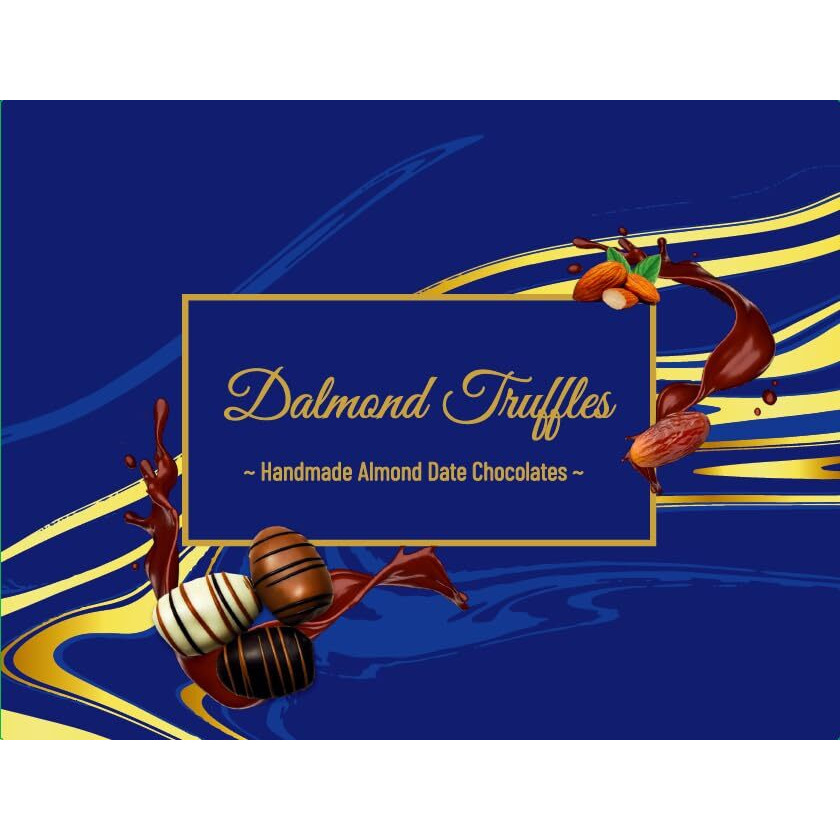 Dalmond Truffles Handmade Almond Date Chocolates Gift Box and Chocolates Gift Pack for Rakhi for Brother Sister -12 Pcs, Assorted - Dark, Milk & White Chocolates Gift Box [250 GMS]